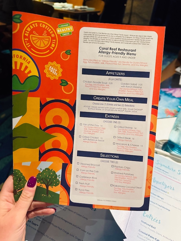 Coral Reef Restaurant Kids Menu