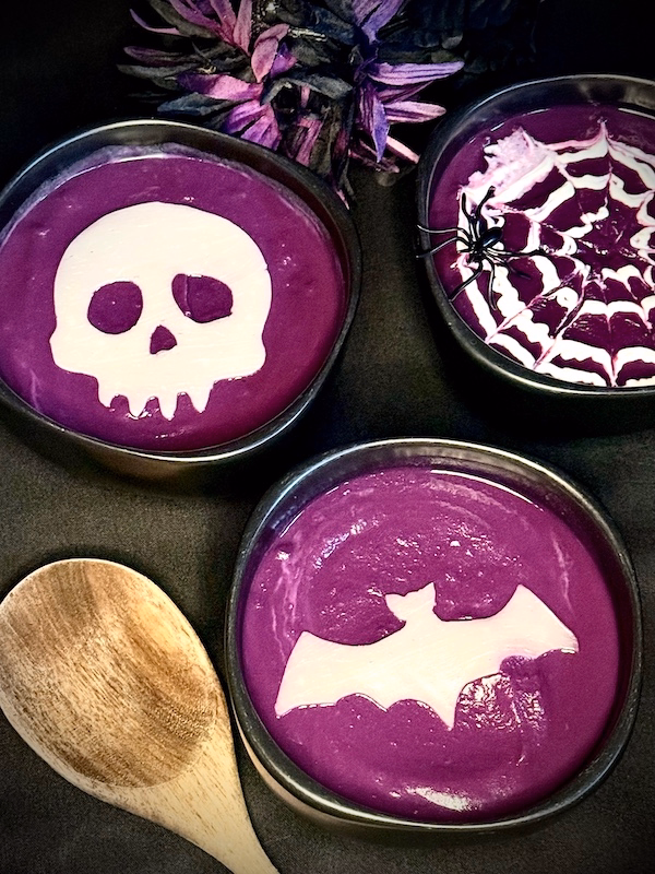 ube soup for Addams Family themed dinner